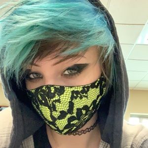 lace black and lime green mask